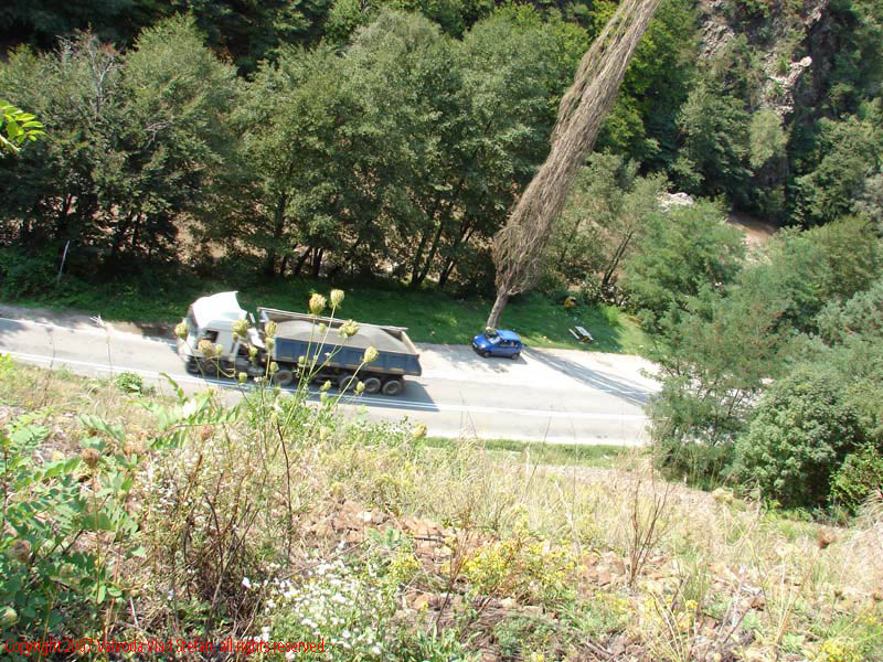 Vaivoda Vlad fotograf in Romania drum european national sosea sosele excursie calatorie calator voiaj masina automobil condus sofat soferie circula circulatie daewoo matiz plop panorama camion remorca tir Pe E79 DN66 peisaj din Defileul Jiului 2007